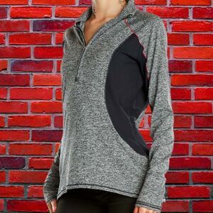 Athleta Running Wild Half Zip Pullover Blue/Gray with Red Stitching XL